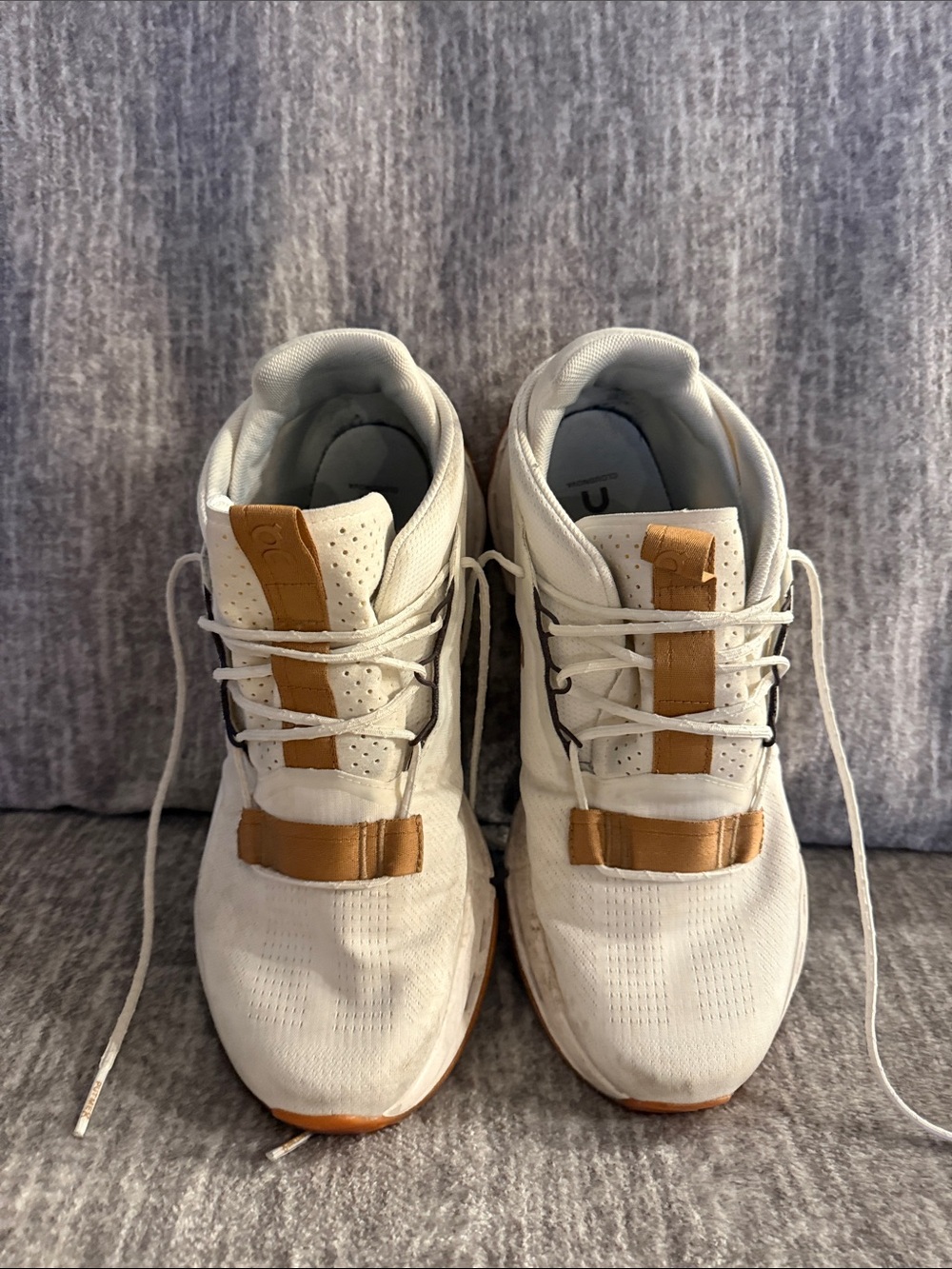 Men's White Athletic Sneakers with Tan Accents